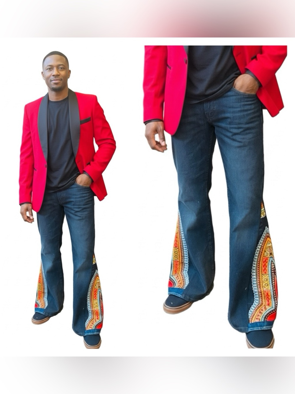 UPCYCLED Dark Wash Jeans with Ankara Fabric Paneling